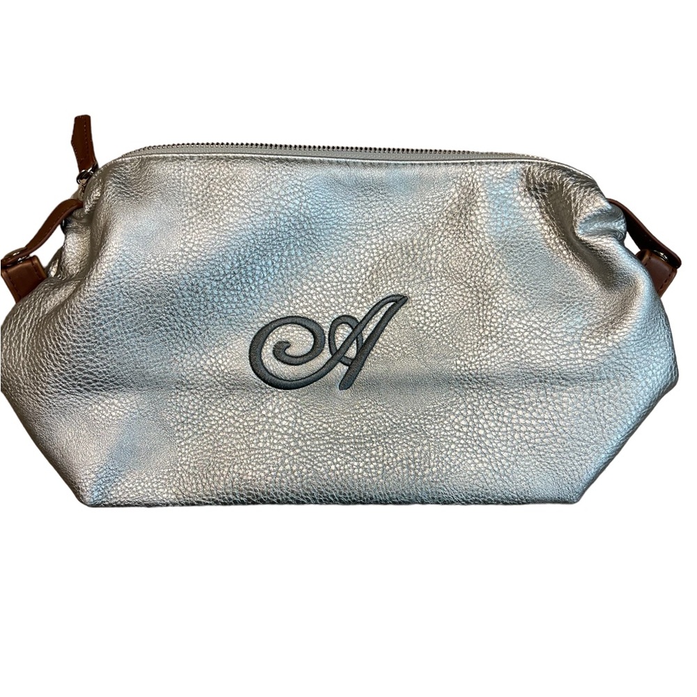 Silver Initial A Cosmetic /Lingerie Bag Fully lined Top Zip Close & Slip Pocket